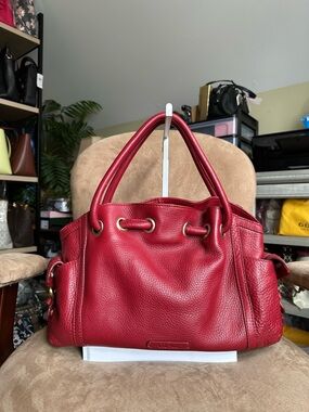 Cole Haan Red Leather Drawstring Large Tote Bag Good Condition
